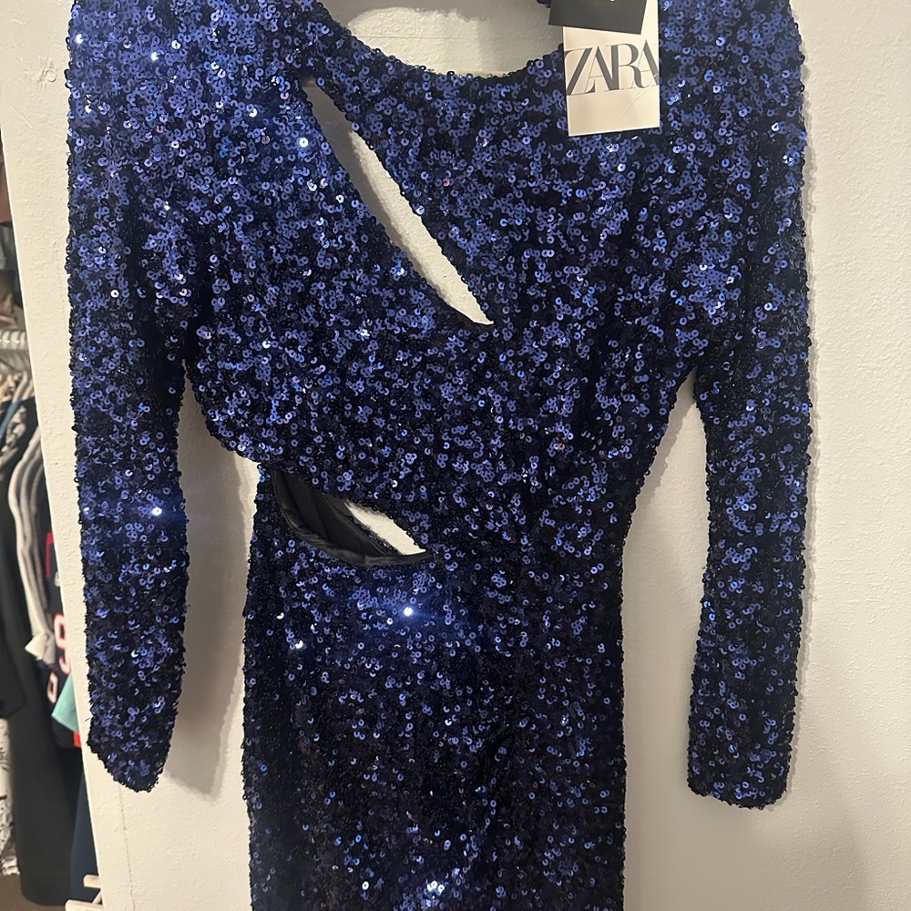 Zara Midnight Blue Sequin Cut-Out Dress